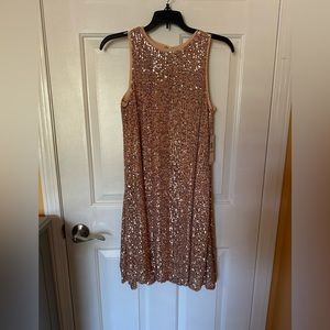 NWT GB ROSE COLORED SEQUINED SWING DRESS SM